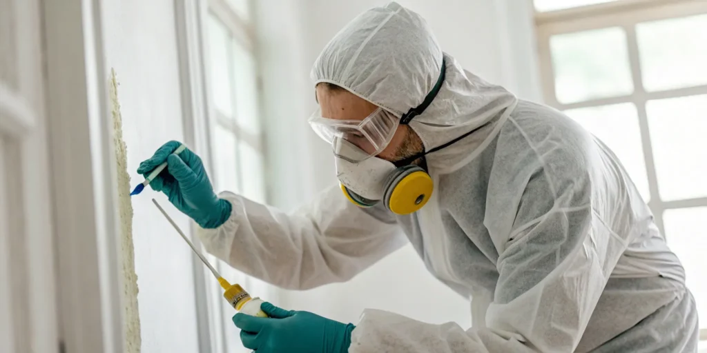 Professional mold testing on a wall.