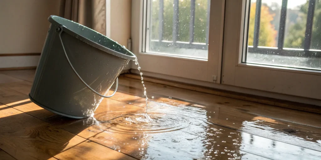 Water damage from roof leak.
