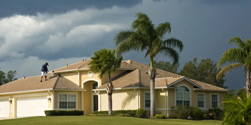 Roof damage inspection after Florida storm.