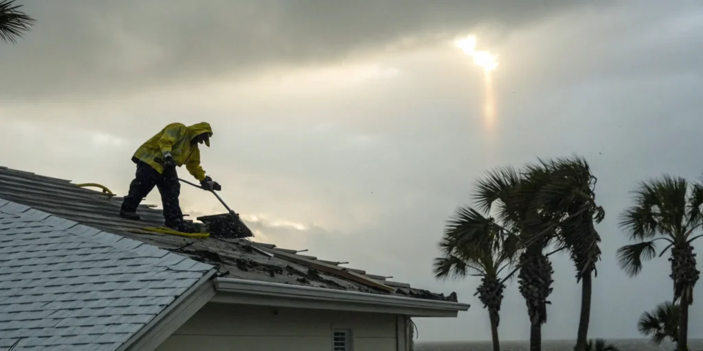 Storm damage roof repair.