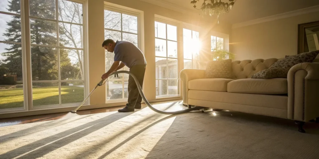 Water damage restoration crew cleans up flooded home.