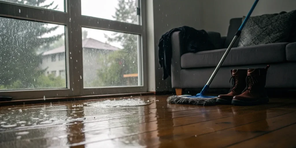 Water damage near window in Wellington, FL home.