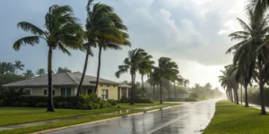 A flooded residential street requiring the help of professional flood recovery companies.